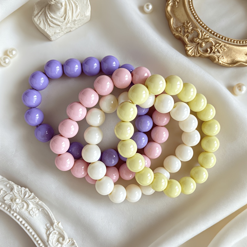 Solid Color Round Bead Bracelets Set, Stackable Everyday Accessories